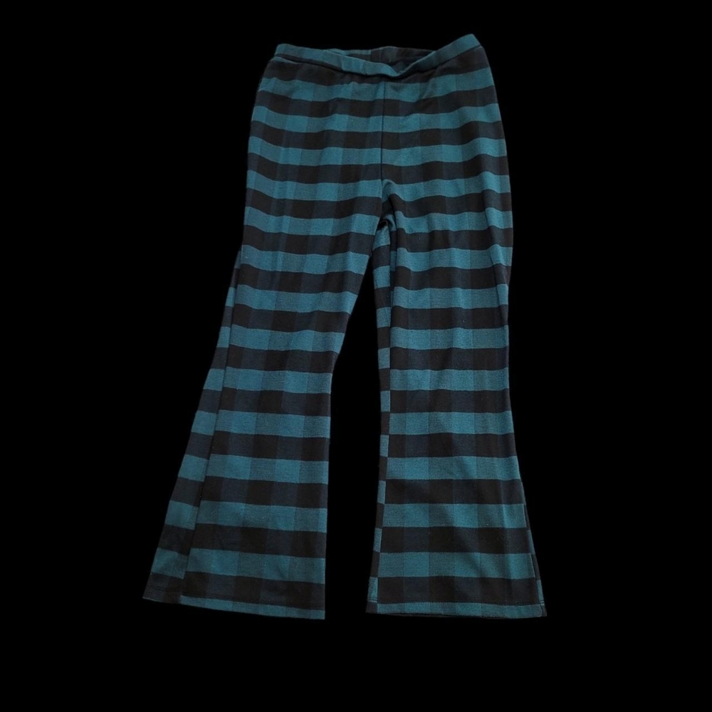 Grunge Teal x Black Plaid Cropped Flare Pants